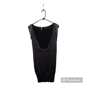 FOREIGN EXCHANGE SILVER SHIRT w/ SPARKLING BEAD DETAILS sz XS